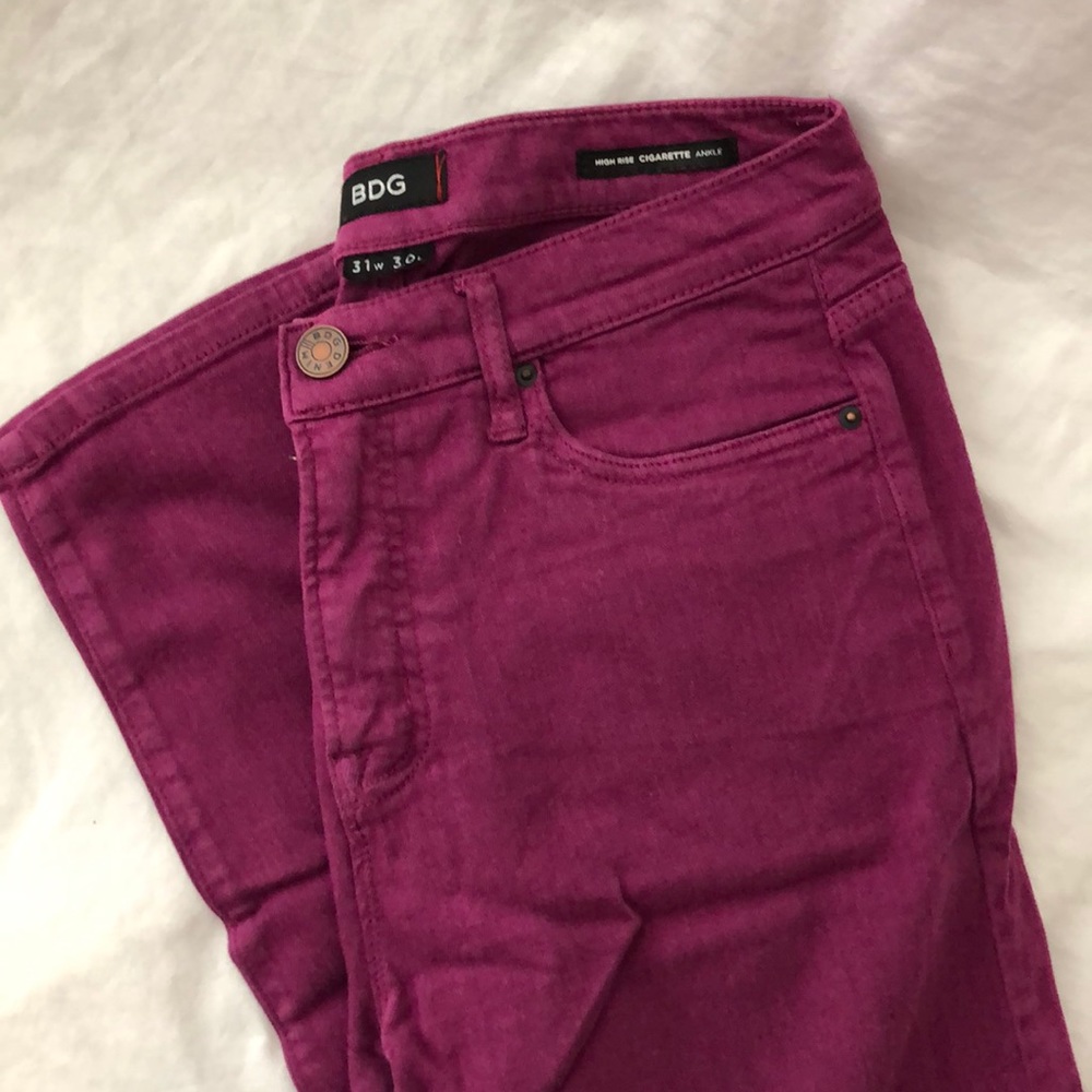 Pink/Purple BDG high rise ankle cut skinny jeans